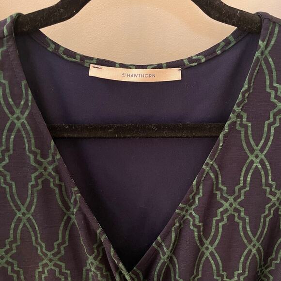 41 Hawthorn XL Wrap Dress | Navy Green Geometric Sleeveless Business Capsule EUC - Picture 3 of 8